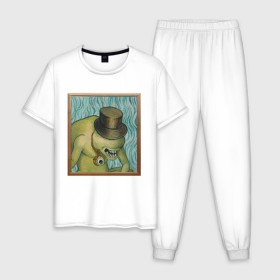 Мужская пижама хлопок с принтом Сэр Троглодит - Импрессионизм в Тюмени, 100% хлопок | брюки и футболка прямого кроя, без карманов, на брюках мягкая резинка на поясе и по низу штанин
 | Тематика изображения на принте: импрессионизм | сэр троглодит