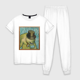 Женская пижама хлопок с принтом Сэр Троглодит - Импрессионизм в Тюмени, 100% хлопок | брюки и футболка прямого кроя, без карманов, на брюках мягкая резинка на поясе и по низу штанин | импрессионизм | сэр троглодит