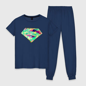 Женская пижама хлопок с принтом Superman logo в Тюмени, 100% хлопок | брюки и футболка прямого кроя, без карманов, на брюках мягкая резинка на поясе и по низу штанин | clark kent | shtatjl | superman | кларк кент | супермен | супермэн