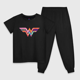 Детская пижама хлопок с принтом Wonder Woman logo в Тюмени, 100% хлопок |  брюки и футболка прямого кроя, без карманов, на брюках мягкая резинка на поясе и по низу штанин
 | dc | dc comics | diana prince | shtatjl | wonder woman | вандер вуман | вондер вуман | галь гадот | диана принс | супер женщина | чудо женщина