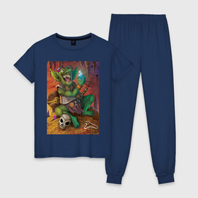 Женская пижама хлопок с принтом Greedy Goblin в Тюмени, 100% хлопок | брюки и футболка прямого кроя, без карманов, на брюках мягкая резинка на поясе и по низу штанин | greedy goblin жадный гоблин
