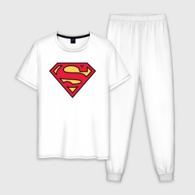 Мужская пижама хлопок с принтом Superman logo в Тюмени, 100% хлопок | брюки и футболка прямого кроя, без карманов, на брюках мягкая резинка на поясе и по низу штанин
 | Тематика изображения на принте: clark kent | superman | кларк кент | супермен | супермэн