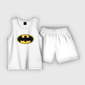 Детская пижама с шортами хлопок с принтом Batman logo в Тюмени,  |  | bat man | batman | batman comics | caped crusader | comics | dark knight | бетмен | брюс уэйн | бэт мен | бэтмен | тёмный рыцарь