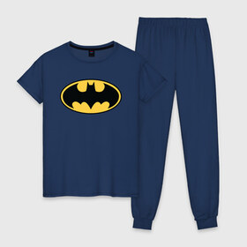 Женская пижама хлопок с принтом Batman logo в Тюмени, 100% хлопок | брюки и футболка прямого кроя, без карманов, на брюках мягкая резинка на поясе и по низу штанин | bat man | batman | batman comics | caped crusader | comics | dark knight | бетмен | брюс уэйн | бэт мен | бэтмен | тёмный рыцарь