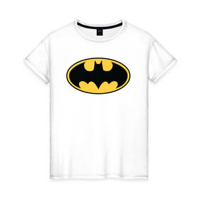 Женская футболка хлопок с принтом Batman logo в Тюмени, 100% хлопок | прямой крой, круглый вырез горловины, длина до линии бедер, слегка спущенное плечо | bat man | batman | batman comics | caped crusader | comics | dark knight | бетмен | брюс уэйн | бэт мен | бэтмен | тёмный рыцарь