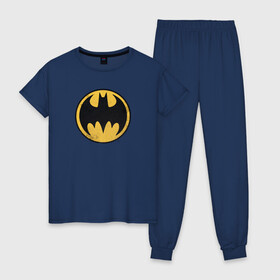 Женская пижама хлопок с принтом Batman sign в Тюмени, 100% хлопок | брюки и футболка прямого кроя, без карманов, на брюках мягкая резинка на поясе и по низу штанин | bat man | batman | batman comics | caped crusader | comics | dark knight | shtatjl | бетмен | брюс уэйн | бэт мен | бэтмен | тёмный рыцарь