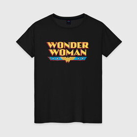 Женская футболка хлопок с принтом Wonder Woman Text Logo в Тюмени, 100% хлопок | прямой крой, круглый вырез горловины, длина до линии бедер, слегка спущенное плечо | dc | dc comics | diana prince | shtatjl | wonder woman | вандер вуман | вондер вуман | диана принс | супер женщина | чудо женщина