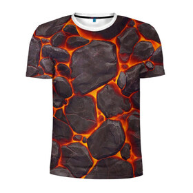 Мужская футболка 3D спортивная с принтом Лава в Тюмени, 100% полиэстер с улучшенными характеристиками | приталенный силуэт, круглая горловина, широкие плечи, сужается к линии бедра | камни | лава | магма | огонь | пекло