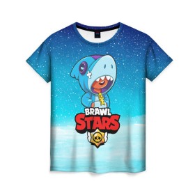 Женская футболка 3D с принтом BRAWL STARS LEON SHARK в Тюмени, 100% полиэфир ( синтетическое хлопкоподобное полотно) | прямой крой, круглый вырез горловины, длина до линии бедер | 8 bit | 8 бит | brawl stars | bull | colt | crow | leon | leon shark | shark | stars | акула | берли | ворон | динамайк | кольт | леон | леон акула | нита | спайк | шелли | эль примо