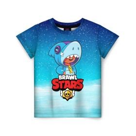 Детская футболка 3D с принтом BRAWL STARS LEON SHARK в Тюмени, 100% гипоаллергенный полиэфир | прямой крой, круглый вырез горловины, длина до линии бедер, чуть спущенное плечо, ткань немного тянется | 8 bit | 8 бит | brawl stars | bull | colt | crow | leon | leon shark | shark | stars | акула | берли | ворон | динамайк | кольт | леон | леон акула | нита | спайк | шелли | эль примо