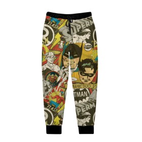 Мужские брюки 3D с принтом DC Comics в Тюмени, 100% полиэстер | манжеты по низу, эластичный пояс регулируется шнурком, по бокам два кармана без застежек, внутренняя часть кармана из мелкой сетки | batman | flash | shtatjl | superman | бетмен | бэтмен | супермен | супермэн | флеш | флэш