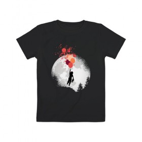 Детская футболка хлопок с принтом Мальчик с Мишкой в Тюмени, 100% хлопок | круглый вырез горловины, полуприлегающий силуэт, длина до линии бедер | abstract | abstraction | bear | boy | абстракция | детские | лес | луна | мальчик | мишка | с шариками