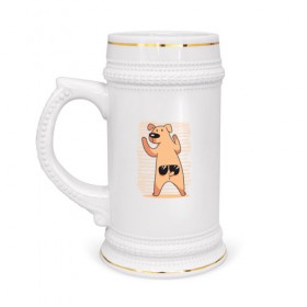 Кружка пивная с принтом Собака с Очками в Тюмени,  керамика (Материал выдерживает высокую температуру, стоит избегать резкого перепада температур) |  объем 630 мл | dog | pet | очки | собака | собаки