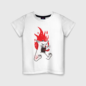 Детская футболка хлопок с принтом Злой Кот в Тюмени, 100% хлопок | круглый вырез горловины, полуприлегающий силуэт, длина до линии бедер | angry | cat | fire | kitty | злой | злые | кот | котики | коты