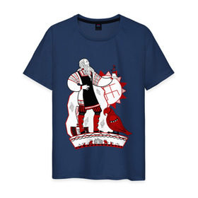 Мужская футболка хлопок с принтом Сварог небесный Кузнец в Тюмени, 100% хлопок | прямой крой, круглый вырез горловины, длина до линии бедер, слегка спущенное плечо. | кирин | родноверы | родные боги | сварог | славяне
