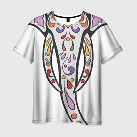 Мужская футболка 3D с принтом Слон - сахарный череп в Тюмени, 100% полиэфир | прямой крой, круглый вырез горловины, длина до линии бедер | day of the dead | голова слона   сахарный череп | дня мертвых | мексиканский череп | розами | сердцем. дизайн для хэллоуина | украшенный цветами
