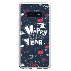 Чехол для Samsung S10E с принтом Happy new Year в Тюмени, Силикон | Область печати: задняя сторона чехла, без боковых панелей | Тематика изображения на принте: happy new year | santa | дед мороз | каникулы | мороз | новогодний свитер | новый год | оливье | праздник | рождество | санта клаус | свитер новогодний | снег | снегурочка | снежинки