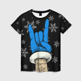 Женская футболка 3D с принтом Рок Снегурочка в Тюмени, 100% полиэфир ( синтетическое хлопкоподобное полотно) | прямой крой, круглый вырез горловины, длина до линии бедер | happy new year | santa | дед мороз | каникулы | мороз | новогодний свитер | новый год | оливье | праздник | рождество | санта клаус | свитер новогодний | снег | снегурочка | снежинки