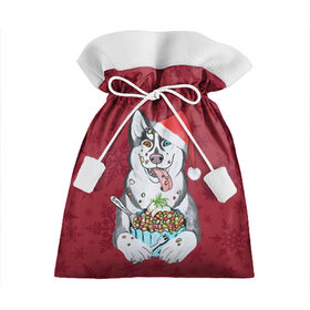 Подарочный 3D мешок с принтом Christmas Husky в Тюмени, 100% полиэстер | Размер: 29*39 см | happy new year | santa | дед мороз | каникулы | мороз | новогодний свитер | новый год | оливье | праздник | рождество | санта клаус | свитер новогодний | снег | снегурочка | снежинки