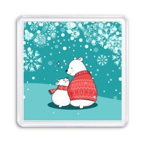 Магнит 55*55 с принтом North bear в Тюмени, Пластик | Размер: 65*65 мм; Размер печати: 55*55 мм | happy new year | santa | дед мороз | каникулы | мороз | новогодний свитер | новый год | оливье | праздник | рождество | санта клаус | свитер новогодний | снег | снегурочка | снежинки