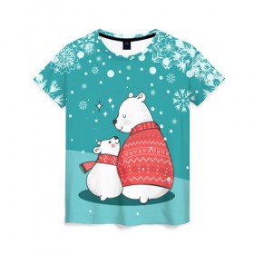 Женская футболка 3D с принтом North bear в Тюмени, 100% полиэфир ( синтетическое хлопкоподобное полотно) | прямой крой, круглый вырез горловины, длина до линии бедер | happy new year | santa | дед мороз | каникулы | мороз | новогодний свитер | новый год | оливье | праздник | рождество | санта клаус | свитер новогодний | снег | снегурочка | снежинки