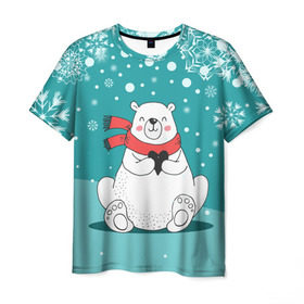Мужская футболка 3D с принтом North bear в Тюмени, 100% полиэфир | прямой крой, круглый вырез горловины, длина до линии бедер | happy new year | santa | дед мороз | каникулы | мороз | новогодний свитер | новый год | оливье | праздник | рождество | санта клаус | свитер новогодний | снег | снегурочка | снежинки