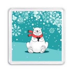 Магнит 55*55 с принтом North bear в Тюмени, Пластик | Размер: 65*65 мм; Размер печати: 55*55 мм | happy new year | santa | дед мороз | каникулы | мороз | новогодний свитер | новый год | оливье | праздник | рождество | санта клаус | свитер новогодний | снег | снегурочка | снежинки