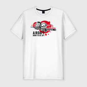 Мужская футболка премиум с принтом AIRSIFT BORN TO BE APT в Тюмени, 92% хлопок, 8% лайкра | приталенный силуэт, круглый вырез ворота, длина до линии бедра, короткий рукав | airsoft | оружие | снаряжение | страйкбол