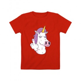 Детская футболка хлопок с принтом Злой Единорог в Тюмени, 100% хлопок | круглый вырез горловины, полуприлегающий силуэт, длина до линии бедер | angry | angry unicorn | unicorn | единорог | злой | злой единорог | радуга