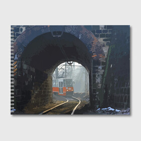 Альбом для рисования с принтом Трамвай в Тюмени, 100% бумага
 | матовая бумага, плотность 200 мг. | rails | railway | tram | trees | tunnel | деревья | железная дорога | рельсы | тоннель | трамвай