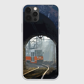 Чехол для iPhone 12 Pro с принтом Трамвай в Тюмени, силикон | область печати: задняя сторона чехла, без боковых панелей | rails | railway | tram | trees | tunnel | деревья | железная дорога | рельсы | тоннель | трамвай