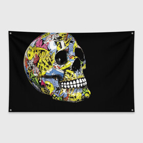 Флаг-баннер с принтом Graffiti в Тюмени, 100% полиэстер | размер 67 х 109 см, плотность ткани — 95 г/м2; по краям флага есть четыре люверса для крепления | color | fashion | graffiti | grin | jaw | orbits | skull | teeth | глазницы | граффити | зубы | мода | оскал | цвет | череп