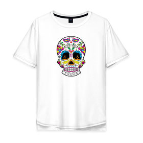 Мужская футболка хлопок Oversize с принтом Мексиканский череп - Skull в Тюмени, 100% хлопок | свободный крой, круглый ворот, “спинка” длиннее передней части | calavera | day of the dead | dia de los muertos | halloween | skull | sugar skull | готика | день мертвых | колдовство | мексиканский череп | мистика | подарок | сахарный череп | цветы | череп