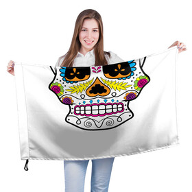 Флаг 3D с принтом Мексиканский череп - Skull в Тюмени, 100% полиэстер | плотность ткани — 95 г/м2, размер — 67 х 109 см. Принт наносится с одной стороны | calavera | day of the dead | dia de los muertos | halloween | skull | sugar skull | готика | день мертвых | колдовство | мексиканский череп | мистика | подарок | сахарный череп | цветы | череп