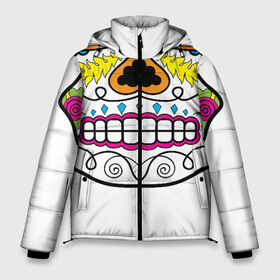 Мужская зимняя куртка 3D с принтом Мексиканский череп - Skull в Тюмени, верх — 100% полиэстер; подкладка — 100% полиэстер; утеплитель — 100% полиэстер | длина ниже бедра, свободный силуэт Оверсайз. Есть воротник-стойка, отстегивающийся капюшон и ветрозащитная планка. 

Боковые карманы с листочкой на кнопках и внутренний карман на молнии. | calavera | day of the dead | dia de los muertos | halloween | skull | sugar skull | готика | день мертвых | колдовство | мексиканский череп | мистика | подарок | сахарный череп | цветы | череп