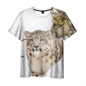 Мужская футболка 3D с принтом Ирбис в Тюмени, 100% полиэфир | прямой крой, круглый вырез горловины, длина до линии бедер | Тематика изображения на принте: snow leopard | барс | барсы | животное | животные | звери | зверь | зима | зимы | ирбис | киски | кот | коты | кошачьи | кошка | кошки | мохнатые | мохнатый | пятнистые | пятнистый | снег | снежный