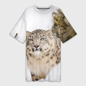 Платье-футболка 3D с принтом Ирбис в Тюмени,  |  | Тематика изображения на принте: snow leopard | барс | барсы | животное | животные | звери | зверь | зима | зимы | ирбис | киски | кот | коты | кошачьи | кошка | кошки | мохнатые | мохнатый | пятнистые | пятнистый | снег | снежный