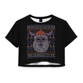 Женская футболка Cropp-top с принтом Vikings Xmas Sweater в Тюмени, 100% полиэстер | круглая горловина, длина футболки до линии талии, рукава с отворотами | Тематика изображения на принте: christmas | king | new | ragnar | skandinavia | snow | snowflakes | valhalla | vikings | xmas | year | вальхалла | викинги | год | король | новый | рагнар | рождество | скандинавия | снег