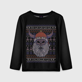 Детский лонгслив 3D с принтом Vikings Xmas Sweater в Тюмени, 100% полиэстер | длинные рукава, круглый вырез горловины, полуприлегающий силуэт
 | christmas | king | new | ragnar | skandinavia | snow | snowflakes | valhalla | vikings | xmas | year | вальхалла | викинги | год | король | новый | рагнар | рождество | скандинавия | снег