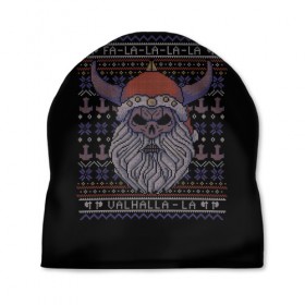 Шапка 3D с принтом Vikings Xmas Sweater в Тюмени, 100% полиэстер | универсальный размер, печать по всей поверхности изделия | Тематика изображения на принте: christmas | king | new | ragnar | skandinavia | snow | snowflakes | valhalla | vikings | xmas | year | вальхалла | викинги | год | король | новый | рагнар | рождество | скандинавия | снег