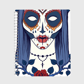 Тетрадь с принтом Мексиканский сахарный череп в Тюмени, 100% бумага | 48 листов, плотность листов — 60 г/м2, плотность картонной обложки — 250 г/м2. Листы скреплены сбоку удобной пружинной спиралью. Уголки страниц и обложки скругленные. Цвет линий — светло-серый
 | Тематика изображения на принте: day of the dead | dia de los muertos | gothic | halloween | skull | sugar skull | готика | день мертвых | женский череп | мексиканский череп | мистика | подарок | сахарный череп | хэллоуин