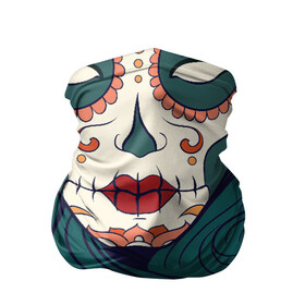 Бандана-труба 3D с принтом Мексиканский сахарный череп в Тюмени, 100% полиэстер, ткань с особыми свойствами — Activecool | плотность 150‒180 г/м2; хорошо тянется, но сохраняет форму | Тематика изображения на принте: day of the dead | dia de los muertos | gothic | halloween | skull | sugar skull | готика | день мертвых | женский череп | мексиканский череп | мистика | подарок | сахарный череп | хэллоуин