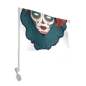 Флаг для автомобиля с принтом Мексиканский сахарный череп в Тюмени, 100% полиэстер | Размер: 30*21 см | day of the dead | dia de los muertos | gothic | halloween | skull | sugar skull | готика | день мертвых | женский череп | мексиканский череп | мистика | подарок | сахарный череп | хэллоуин