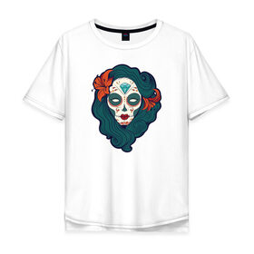 Мужская футболка хлопок Oversize с принтом Мексиканский сахарный череп в Тюмени, 100% хлопок | свободный крой, круглый ворот, “спинка” длиннее передней части | day of the dead | dia de los muertos | gothic | halloween | skull | sugar skull | готика | день мертвых | женский череп | мексиканский череп | мистика | подарок | сахарный череп | хэллоуин