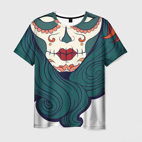 Мужская футболка 3D с принтом Мексиканский сахарный череп в Тюмени, 100% полиэфир | прямой крой, круглый вырез горловины, длина до линии бедер | day of the dead | dia de los muertos | gothic | halloween | skull | sugar skull | готика | день мертвых | женский череп | мексиканский череп | мистика | подарок | сахарный череп | хэллоуин