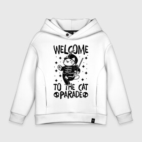 Детское худи Oversize хлопок с принтом Welcome to the cat parade в Тюмени, френч-терри — 70% хлопок, 30% полиэстер. Мягкий теплый начес внутри —100% хлопок | боковые карманы, эластичные манжеты и нижняя кромка, капюшон на магнитной кнопке | gerard way | mcr | my chemical romance | альтернативный | группа | джерард уэй | май кемикал романс | мкр | мой химический роман | мхр | мцр | панк | поп | поппанк | рок | рэй торо