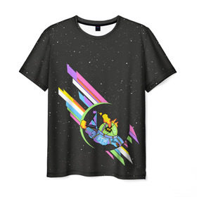 Мужская футболка 3D с принтом Rick and Morty в Тюмени, 100% полиэфир | прямой крой, круглый вырез горловины, длина до линии бедер | morty | rick | saucer | spaceship | vdpartat | летающая тарелка | рик и морти