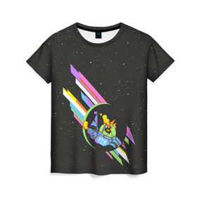 Женская футболка 3D с принтом Rick and Morty в Тюмени, 100% полиэфир ( синтетическое хлопкоподобное полотно) | прямой крой, круглый вырез горловины, длина до линии бедер | morty | rick | saucer | spaceship | vdpartat | летающая тарелка | рик и морти