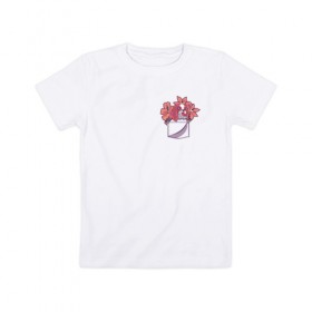 Детская футболка хлопок с принтом Собачка с Цветочками в Тюмени, 100% хлопок | круглый вырез горловины, полуприлегающий силуэт, длина до линии бедер | 