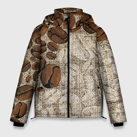 Мужская зимняя куртка 3D с принтом Кофейные зёрна (вышивка) в Тюмени, верх — 100% полиэстер; подкладка — 100% полиэстер; утеплитель — 100% полиэстер | длина ниже бедра, свободный силуэт Оверсайз. Есть воротник-стойка, отстегивающийся капюшон и ветрозащитная планка. 

Боковые карманы с листочкой на кнопках и внутренний карман на молнии. | Тематика изображения на принте: brown | coffee | coffee beans | drink. | embroidery | grains | вышивка | зёрна | коричневый | кофе | кофейные зёрна | напитки | напиток